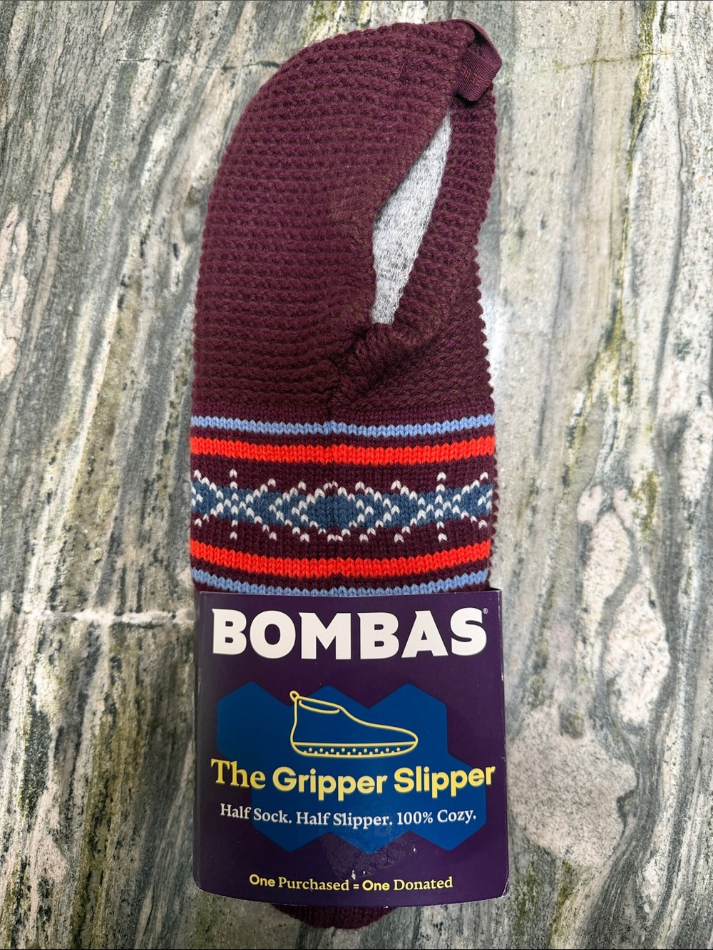 Bombas Gripper Slipper Burgundy Fair Isle Non-Slip Slipper Socks